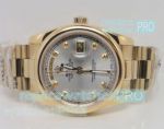 Copy Rolex Day-Date Silver Diamond Face Yellow Gold Watch